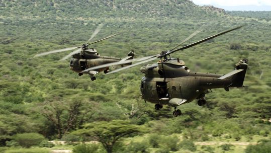 Two RAF Puma HC1 helicopters during Exercise Askari Thunder in Kenya 271111 CREDIT MOD