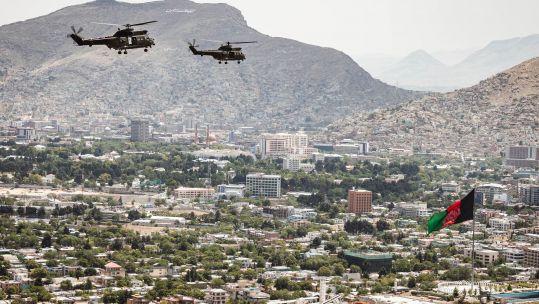 File photo of RAF helicopters flying over Kabul 