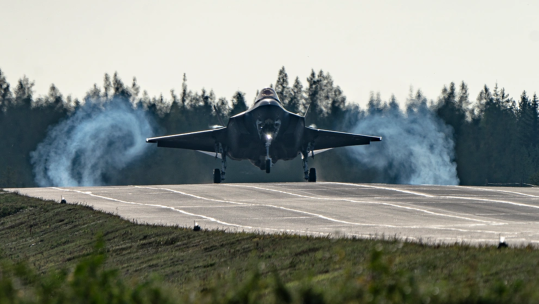 Two US Air Force F-35 Lightning II aircraft land on on Hosio Highway Finland 040924 CREDIT Sgt. Scyrrus Corregidor 
