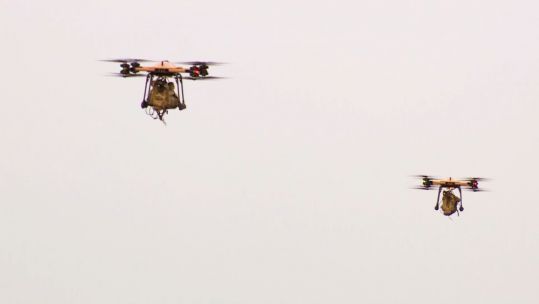 Two drones in flight