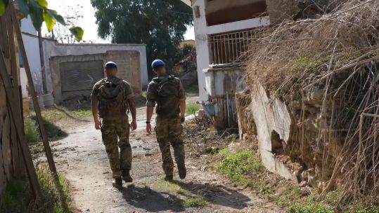Two troops from 27 Regiment Royal Logistics Corps patrol the buffer zone in Nicosia, Cyprus 181119 CREDIT BFBS