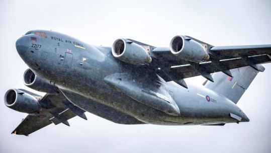 UK Aid Flight for Africa Accra, C17 ZZ177 at RAF Brize Norton 27062020 CREDIT MOD