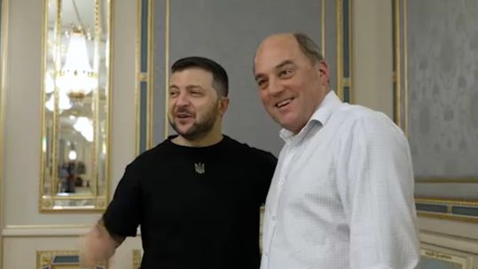 UK Defence Secretary Ben Wallace (right) alongside Ukraine's President Volodymyr Zelensky (left) in unannounced visit to Kyiv 10062022 CREDIT Zelenkyy Official Telegram,AP Ukraine.jpg