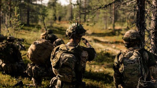 UK troops look through the woods on Exercise Vigilant Knife in Finland (Picture: MOD Crown Copyright).