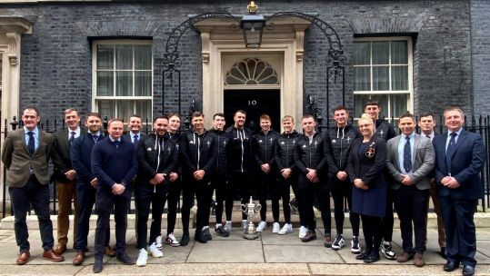 UKAF team outside 10 Downing Street with Kentish Cup Credit BFBS DATE 25012024.jpg 