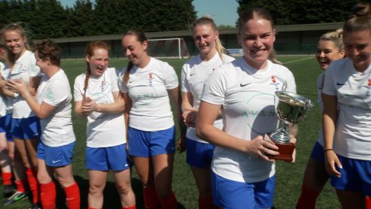 UKAF women with the Friendship Trophy after beating IDF at Quorn FC.