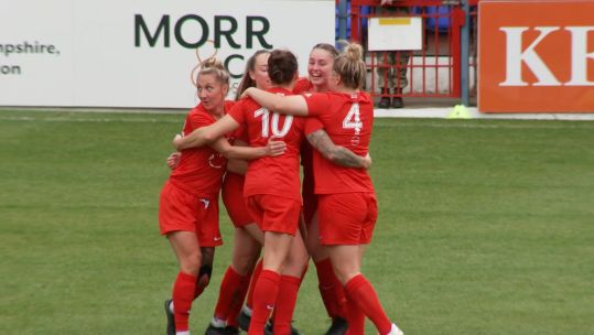 UKAF women's footballers celebrate after equalising with German Bundeswehr women at Aldershot Town FC 051023 CREDIT BFBS.jpg