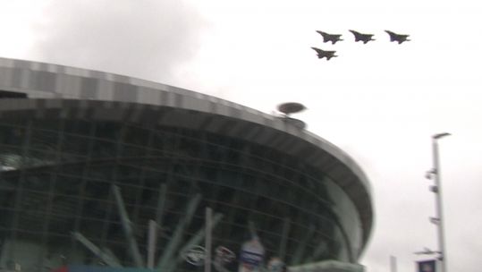 US Air Force jets flying over the Tottenham Hotspur Stadium