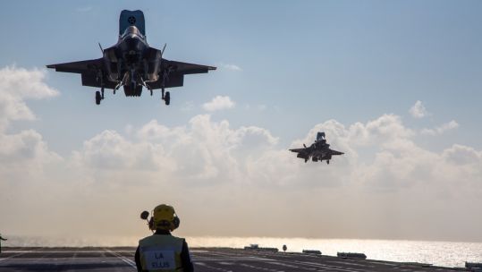 US Marines VMFA-211 land F-35Bs on HMS Queen Elizabeth in Mediterranean