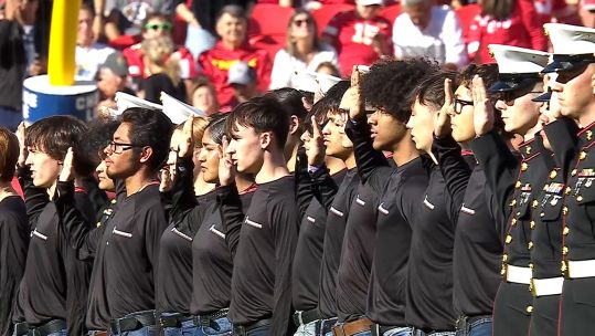 US Marines and recruits during Oath of Enlistment ceremony on pitch of Kansas City Chief's Arrowhead Stadium 101124 CREDIT US DEPARTMENT OF DEFENSE