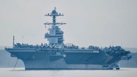 US Navy's USS Gerald R Ford anchors in the Solent 14112022 CREDIT Amy Savage, @AmzJS13