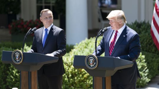 US President Trump and Poland's President Dudaspeak at the White House (Picture: PA).