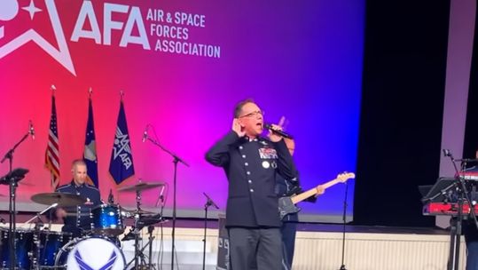 US Space Force's Chief Master Sergeant, Roger Towberman singing 28092022 CREDIT CMSAF Joanne S.Bass