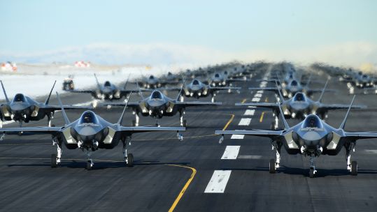 52 US F-35 fighter jets at Hill Air Force Base, Utah, in combat power drill. Copyright US Air Force/R. Nial Bradshaw