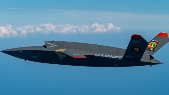 The Marine Corps’ XQ-58A Valkyrie, a highly autonomous UAV, successfully completed its second test flight at Eglin Air Force Base, Florida (Picture: US Marine Corps).