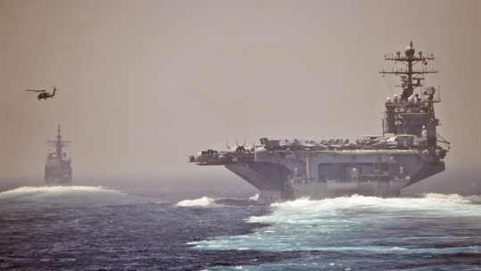 USS Abraham Lincoln and USS Cape St George in Strait of Hormuz 010512 CREDIT US NAVY