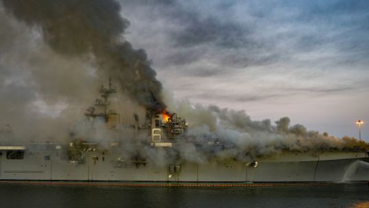 USS Bonhomme Richard on fire in San Diego
