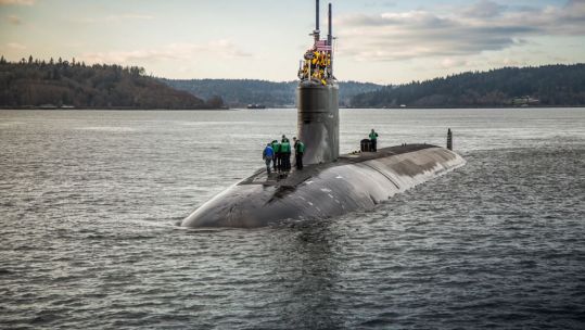 USS Connecticut leaving Puget Sound Naval Shipyard for sea trials 151216 CREDIT US NAVY