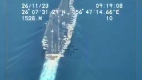 USS Dwight D. Eisenhower aircraft carrier Iran drone footage 291123 CREDIT IRANIAN NAVY, REUTERS STILL