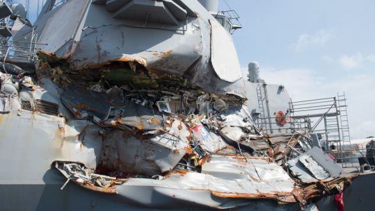 USS Fitzgerald damage after the collision near Japan.