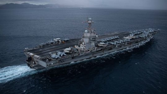 USS Gerald R Ford transiting the Strait of Gibraltar 050124 CREDIT US Department of Defense
