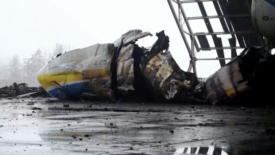 Ukraine's Antonov AN-225 Mriya destroyed at Hostomel airport after attack by Russia 0222 CREDIT UKRAINIAN MINISTRY OF DEFENCE, REUTERS - CHECK REUSE BEFORE REUSING