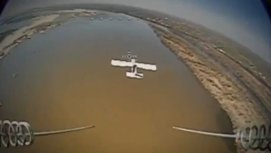 Ukrainian FPV drone intercepts Russian aircraft-type drone Kherson region 260324 CREDIT 38th Marines Brigade