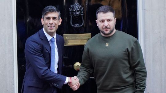 Ukrainian President Zelensky with Prime Minister Rishi Sunak outside 10 Downing Street London 080223 CREDIT PA Images Alamy Stock Photo