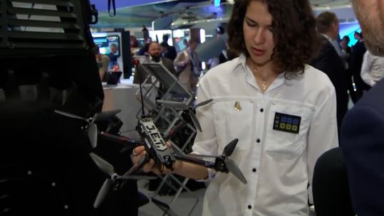 Ukrainian drone displayed at DSEI 180923 CREDIT BFBS.jpg 