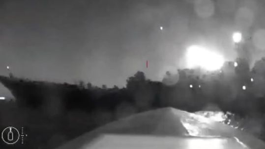 Ukrainian naval drone appears to strike Russian landing vessel 