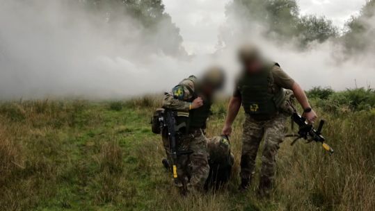 Ukrainian troops taking part in infantry training in the UK