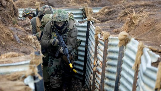 Ukrainian volunteers being trained in trench warfare by multinational forces supporting the armed forces of Ukraine (Picture: MOD),