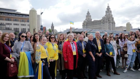 Ukrainians on board HMS Mersey in Liverpool for tea party