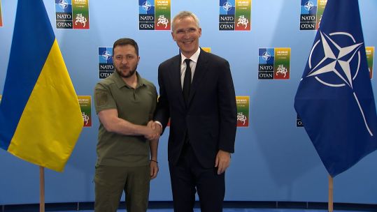 Ukranian President Zelensky alongise Nato Secretary General Jens Stoltenburg at a summit in Lithuania 120723 CREDIT NATO TV
