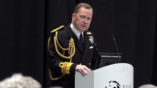 VAdm Martin Connell Second Sea Lord talking at Navy Leaders event 21052024 CREDIT BFBS.jpg