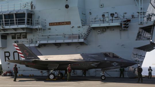 VMFA-211 attached to CSG21 led by HMS Queen Elizabeth, conduct flight deck ops in the South China Sea (Picture: US Department of Defense).