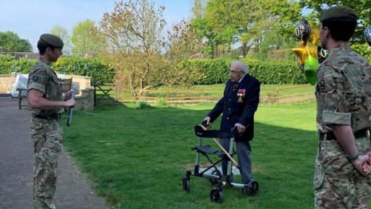 Veteran 1st Battalion The Yorkshire Regiment joined veteran Captain Tom Moore as he completes fundraising walk