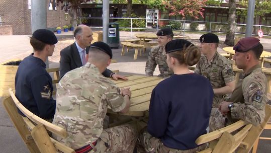 Veterans Minster Leo Docherty visiting the Army Training Centre to scrutinise the mental resilience training given to troops