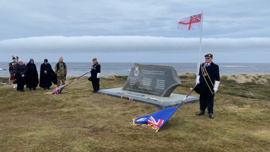 Veterans at a commemoration service in the Falkland Islands for HMS Glamorgan