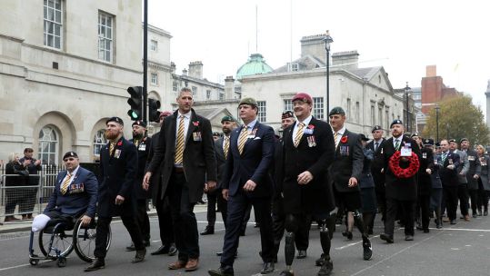 Veterans parade at the Cenotaph on Remembrance Sunday 
