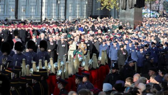 Veterans, serving personnel and charity workers at Cenotaph on Remembrance Sunday