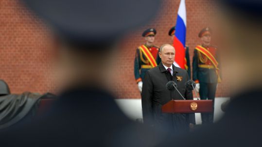 Vladimir Putin speaks during a flower laying ceremony marking the 75th anniversary of the victory over Nazi Germany in World War II at the Tomb of the Unknown Soldier 090520 CREDIT PA.jpg