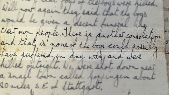 WW2 letter from Flight Officer Bunns to Mrs Hilda Timms informing her of her son's death CREDIT Charterhouse Auctioneers & Valuers