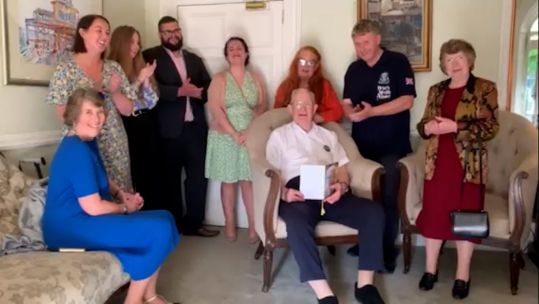 WWII glider pilot Ron Johnson celebrates his 100th birthday with a party set up by the Taxi Charity (Picture: Taxi Charity).