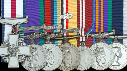 Warrant Officer 2 John Thompson’s medals, including the Conspicuous Gallantry Cross (CGC) awarded for his service in Afghanistan