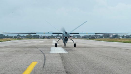 Watchkeeper Unmanned Arial Vehicle on the runway at Lydd Airport in Kent 290820 CREDIT MOD