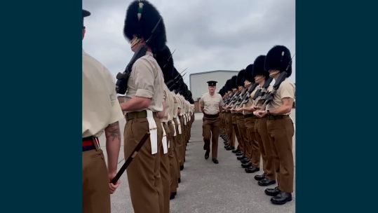Welsh Guards Rehearse Trooping the Colour at Pirbright