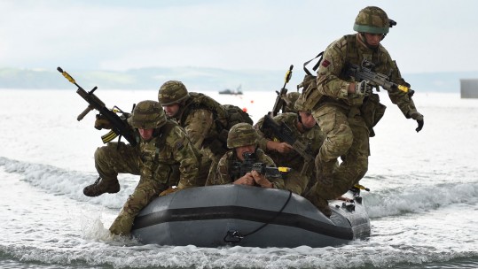 Members of The Royal Monmouthshire Royal Engineers (Militia) conducted a beach assault demonstration directly onto Weymouth beach in Dorset
