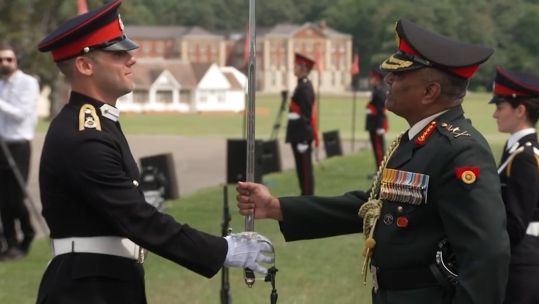Will Clark recieving Sword of Honour at the Royal Military Academy Sandhurst 150823 CREDIT BFBS