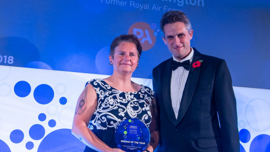 Michelle Partington, Woman of the Year 2018, with Gavin Williamson.